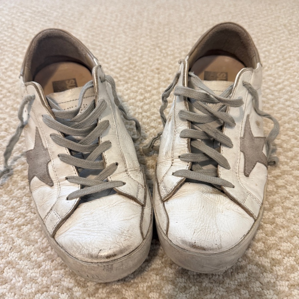Golden Goose Superstar White and Tan Sneakers